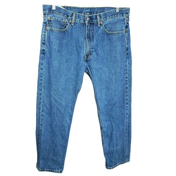 Levis 505 Jeans Mens 36x29 Blue Denim Straight Leg Medium Wash Classic Fit - Picture 1 of 11